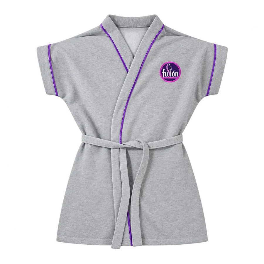Bata Spa Corta Gris con Vivo Morado